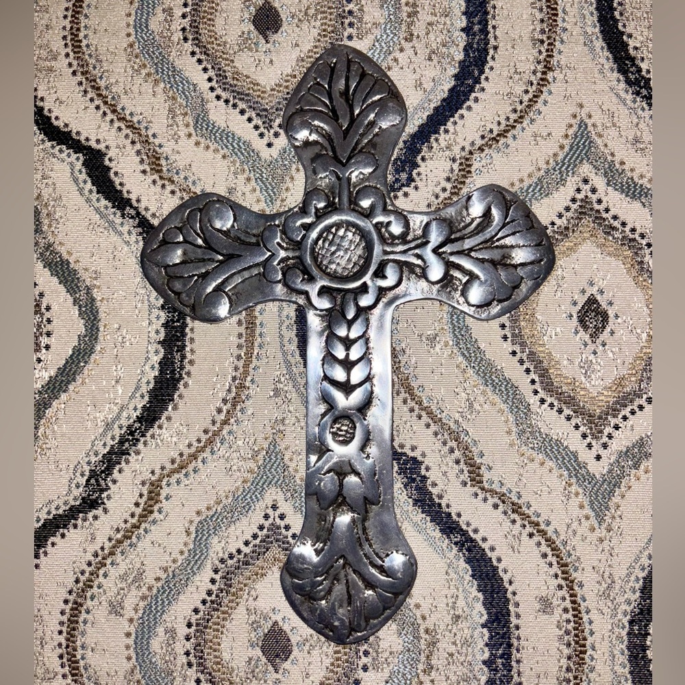 Silver Cross with Floral Design